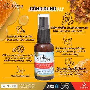 Công dụng xịt họng keo ong organic propolis với mật ong manuka