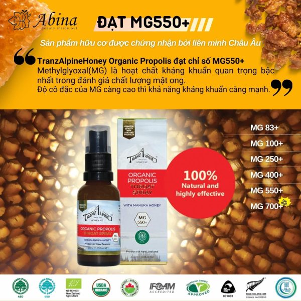 Công dụng xịt họng keo ong organic propolis với mật ong manuka